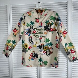 Bearded Collie Mom Hawaiian Shirt 🌺 Dog Lover Tropical Print Button Down L